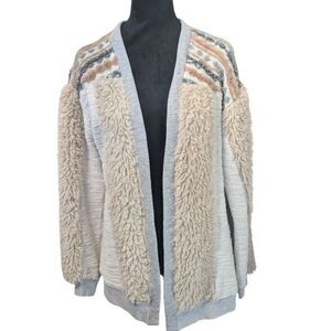 Amadi Cozy Sherpa Fair Isle Cardigan Jacket S Boho Cabincore